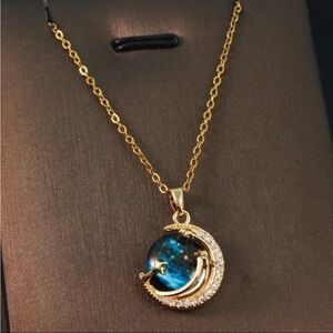 Blue Circle Galaxy Pendant Necklace in Blue and Gold